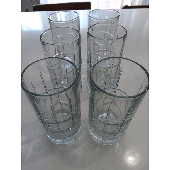 Vintage Anchor hocking 6pc Tartan drink glassware plaid etched geo pattern16oz - Picture 3 of 6